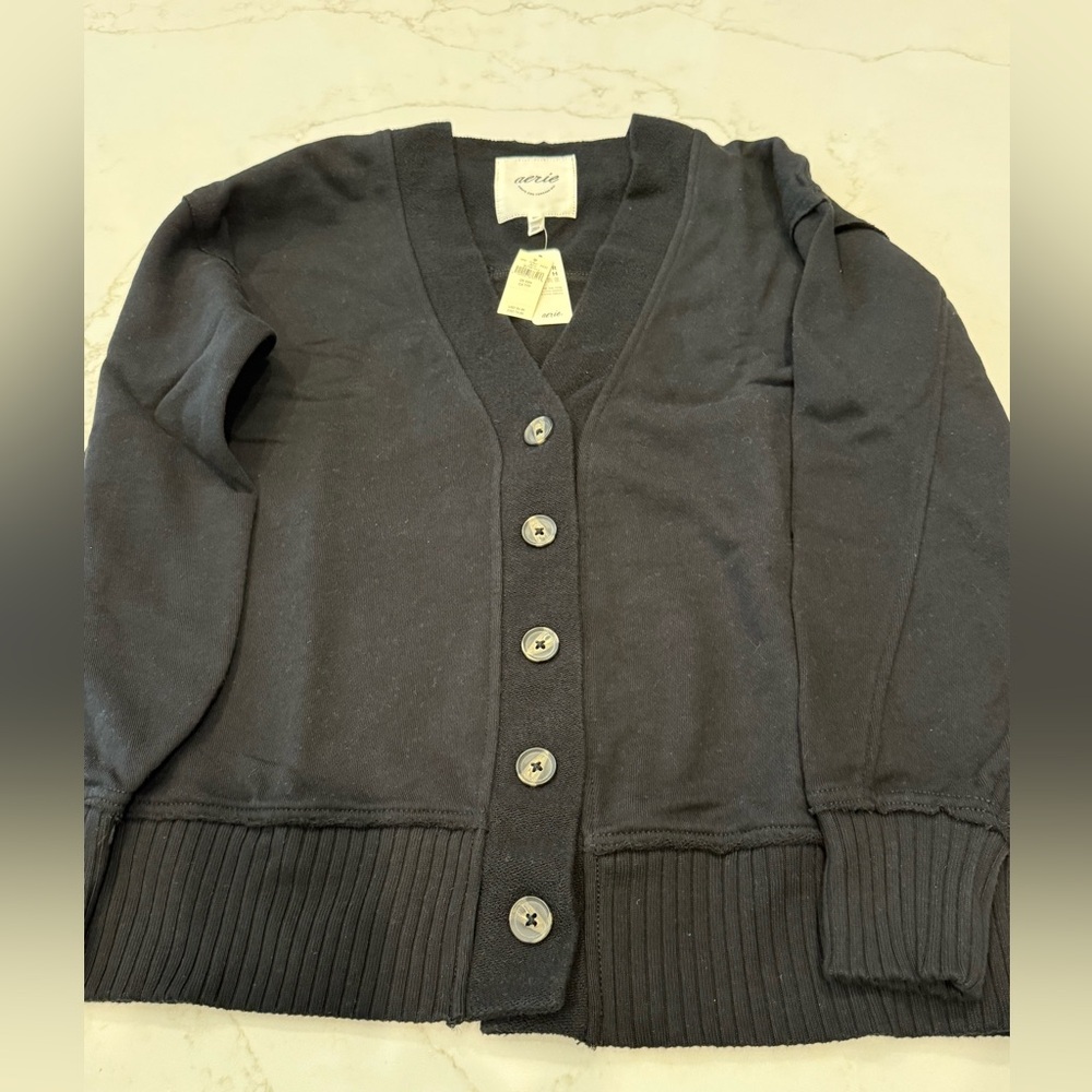 NEW Aerie Black Getaway Cardigan Sweatshirt size XXS